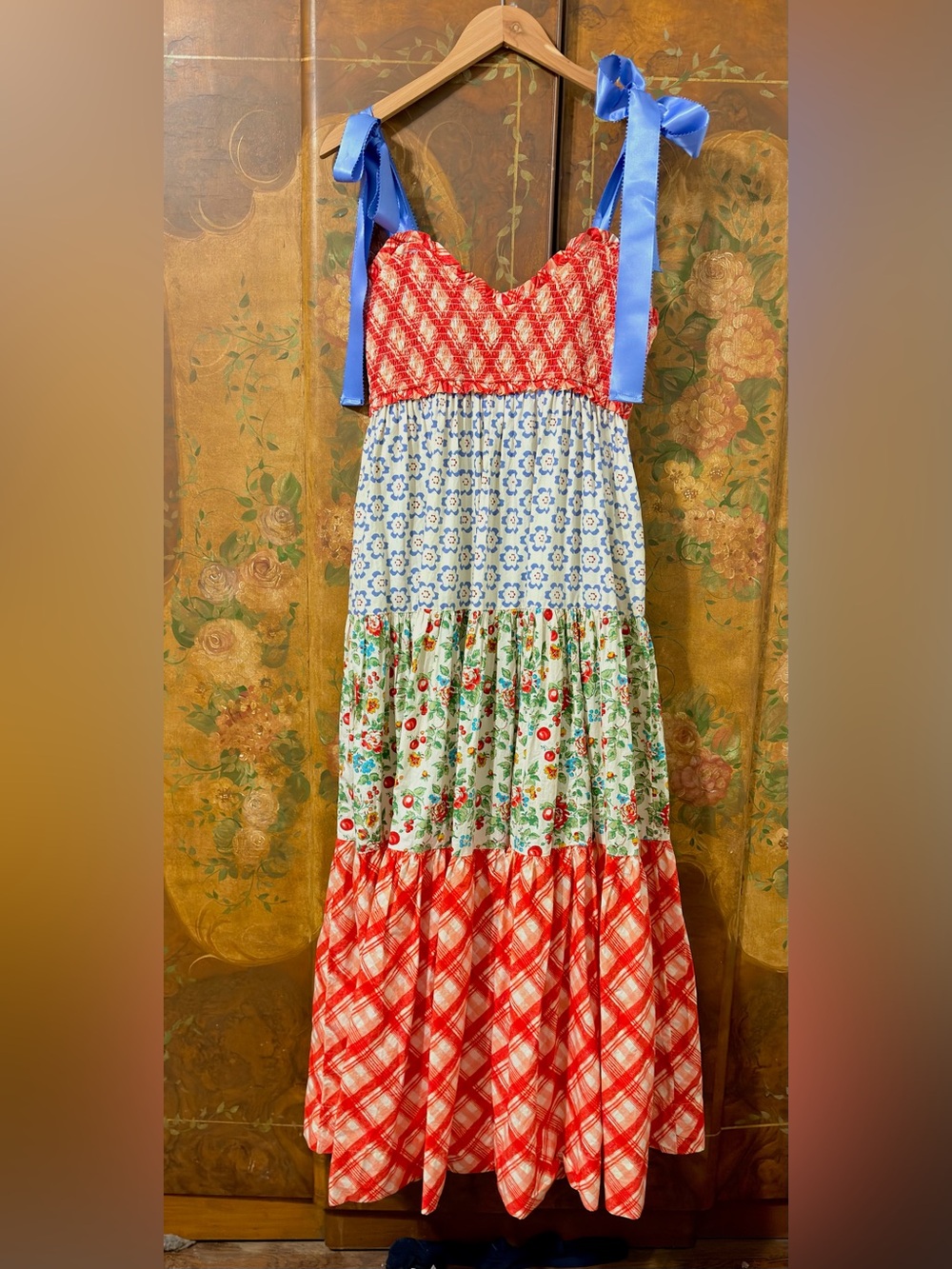 Free People Red, White and Blue Patchwork Tiered Maxi Dress - Picture 4 of 4